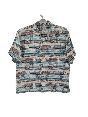 Vtg Bluewater 90s Hawaiian Button Up Shirt Nautical Beach‎ Coastal Surf XLarge